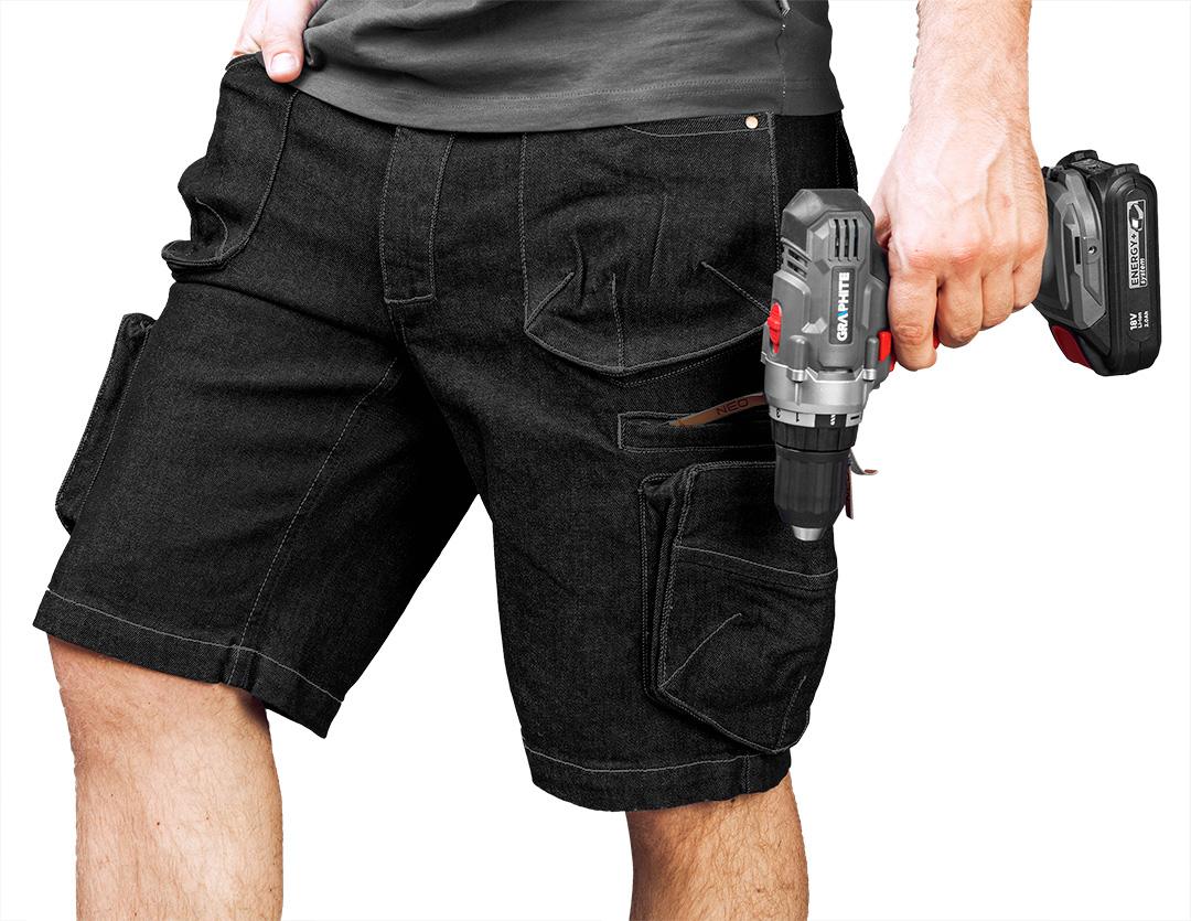 Krótkie spodenki robocze DENIM, czarne, rozmiar XXL - obrazek 5