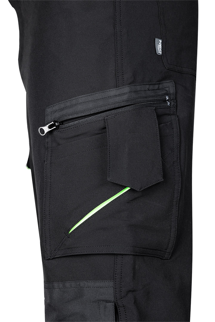 Spodnie robocze Mix&Match, 4 way stretch, czarno-zielone, rozmiar XS - obrazek 3