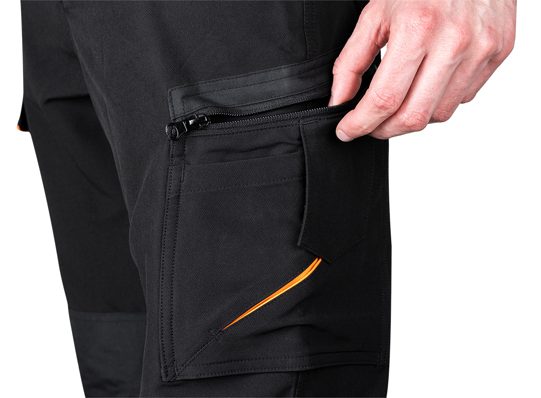Spodnie robocze Mix&Match, 4 way stretch, czarno-pomarańczowe, rozmiar M - obrazek 6