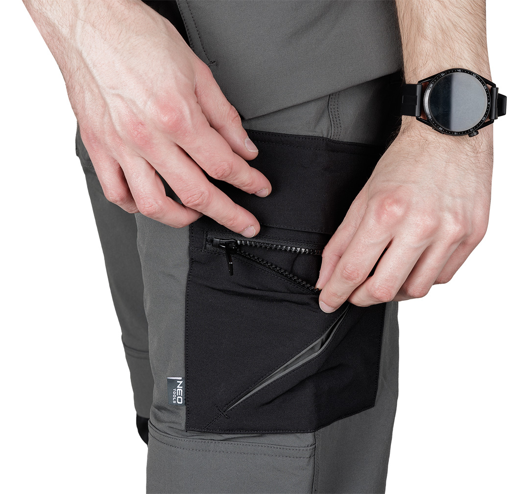 Spodnie robocze Mix&Match, 4 way stretch, z kaburami, Cordura, szaro-czarne, rozmiar XS - obrazek 7