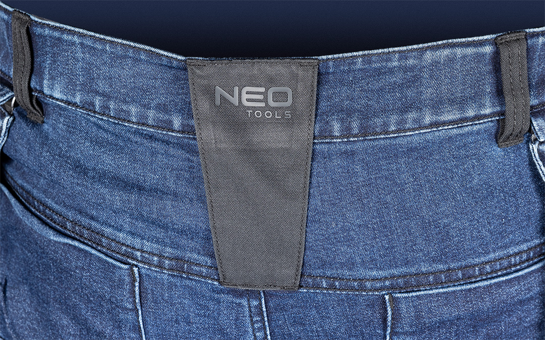 Spodnie robocze DENIM, wzmocnienia Cordura, odpinane kieszenie kaburowe, granatowe, rozmiar M - obrazek 3