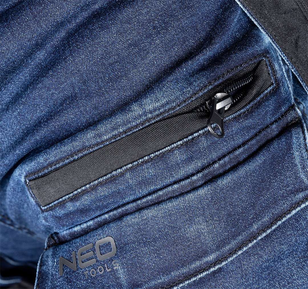 Spodnie robocze DENIM, wzmocnienia Cordura, odpinane kieszenie kaburowe, granatowe, rozmiar XL - obrazek 9