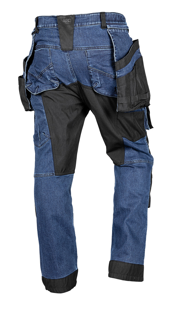 Spodnie robocze DENIM, wzmocnienia Cordura, odpinane kieszenie kaburowe, granatowe, rozmiar XS - obrazek 2
