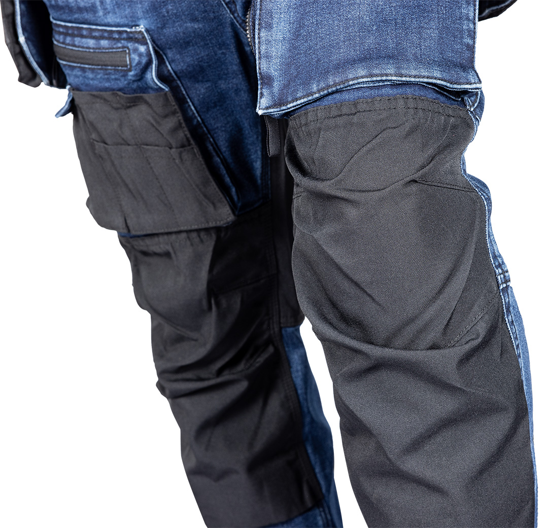 Spodnie robocze DENIM, wzmocnienia Cordura, odpinane kieszenie kaburowe, granatowe, rozmiar XS - obrazek 4