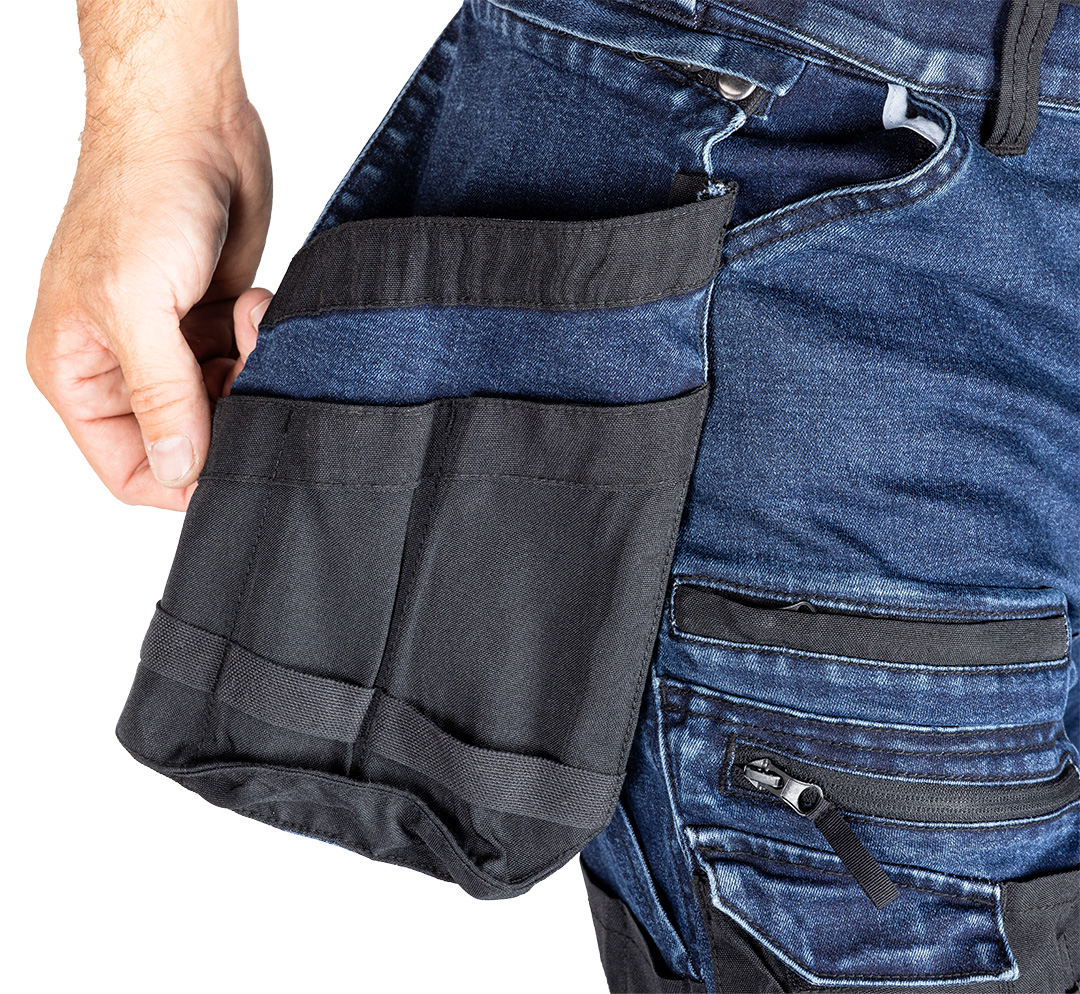 Spodnie robocze DENIM, wzmocnienia Cordura, odpinane kieszenie kaburowe, granatowe, rozmiar XS - obrazek 5