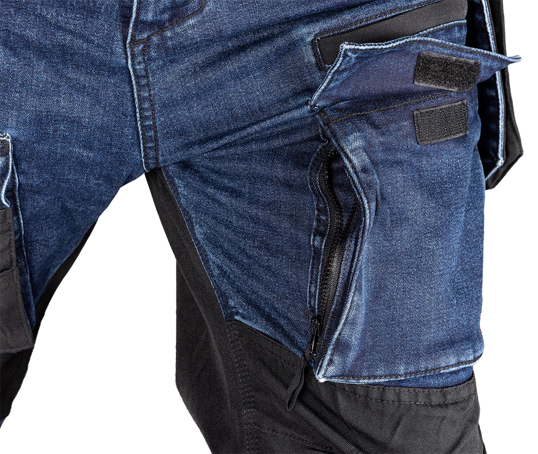 Spodnie robocze DENIM, wzmocnienia Cordura, odpinane kieszenie kaburowe, granatowe, rozmiar XS - obrazek 8