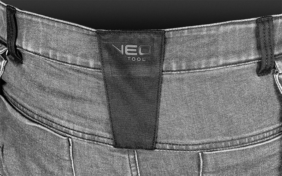Spodnie robocze DENIM, wzmocnienia Cordura, odpinane kieszenie kaburowe, szare, rozmiar M - obrazek 3
