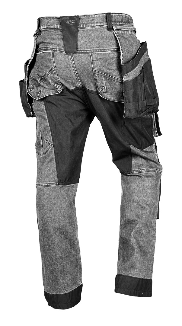 Spodnie robocze DENIM, wzmocnienia Cordura, odpinane kieszenie kaburowe, szare, rozmiar S - obrazek 2