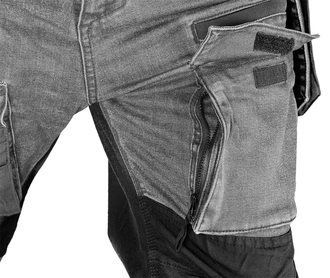 Spodnie robocze DENIM, wzmocnienia Cordura, odpinane kieszenie kaburowe, szare, rozmiar S - obrazek 8
