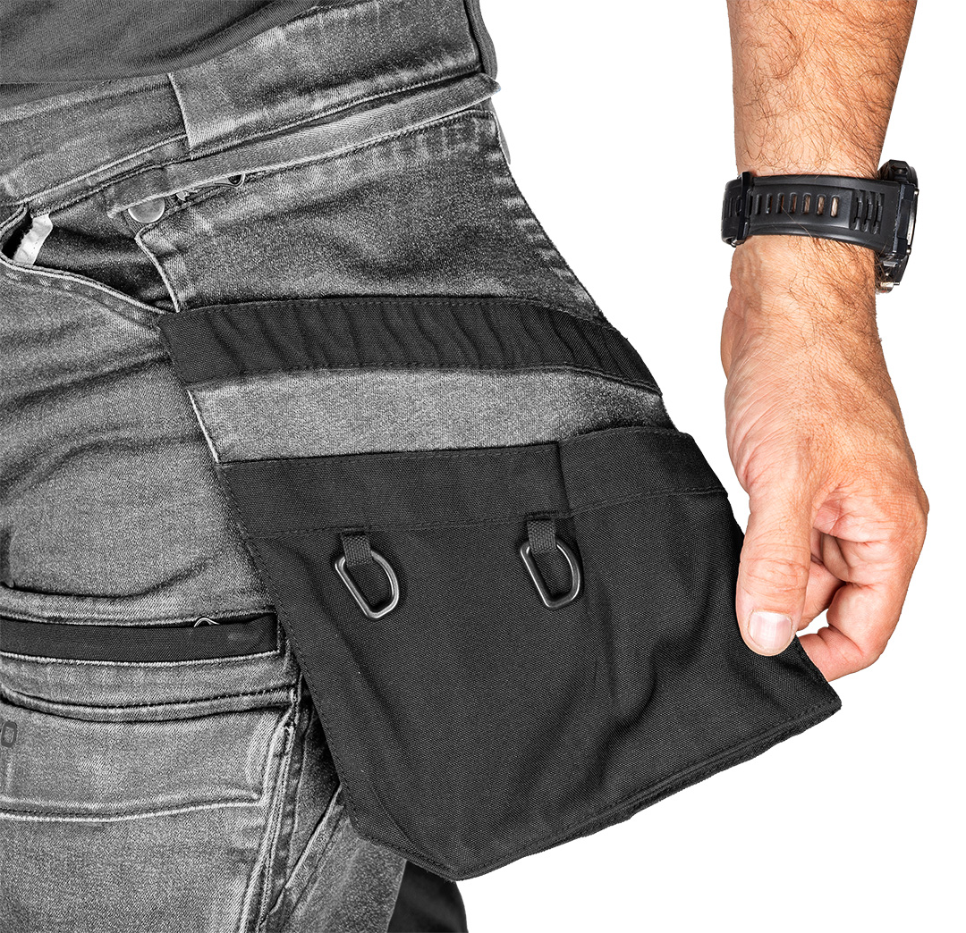 Spodnie robocze DENIM, wzmocnienia Cordura, odpinane kieszenie kaburowe, szare, rozmiar XL - obrazek 6