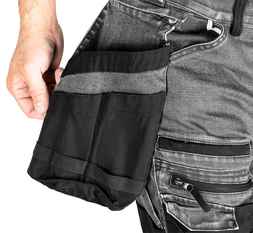 Spodnie robocze DENIM, wzmocnienia Cordura, odpinane kieszenie kaburowe, szare, rozmiar XXXL - obrazek 5