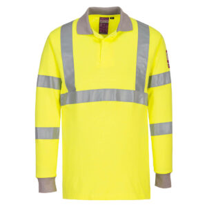 Dwukolorowa koszulka polo Modaflame trudnopalna i antystatyczna z długimi rękawami - 4XL