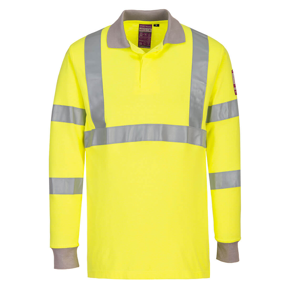 Dwukolorowa koszulka polo Modaflame trudnopalna i antystatyczna z długimi rękawami - 4XL