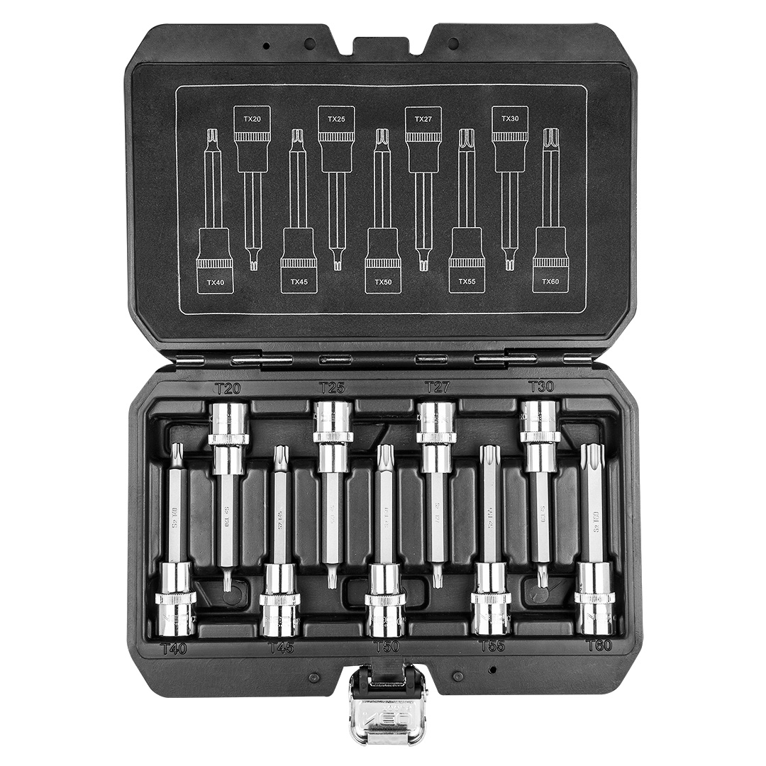 Torx bits on socket 100 mm, set 9 pcs