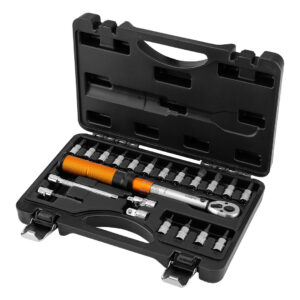 Klucz dynamometryczny dwukierunkowy 1/4", 5-25Nm, zestaw 21 szt.