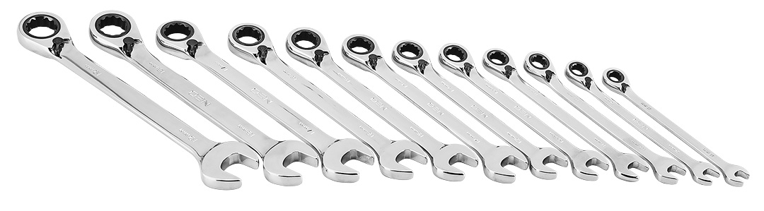 Klucze płasko-oczkowe z grzechotką i przełącznikiem, zestaw 12 szt., 8 - 19 mm, miękkie etui - obrazek 15