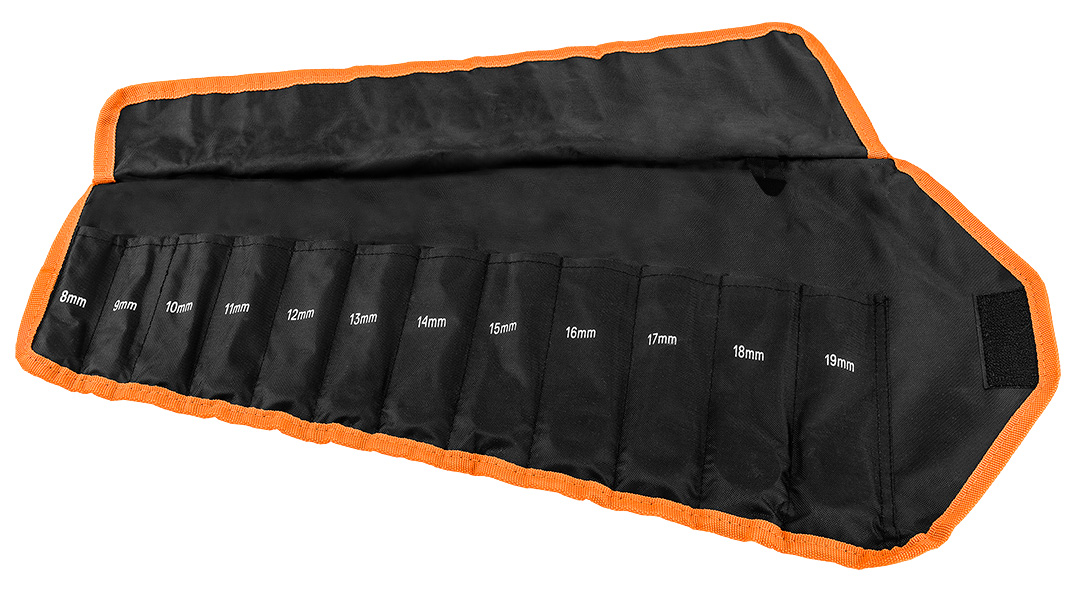 Klucze płasko-oczkowe z grzechotką i przełącznikiem, zestaw 12 szt., 8 - 19 mm, miękkie etui - obrazek 16