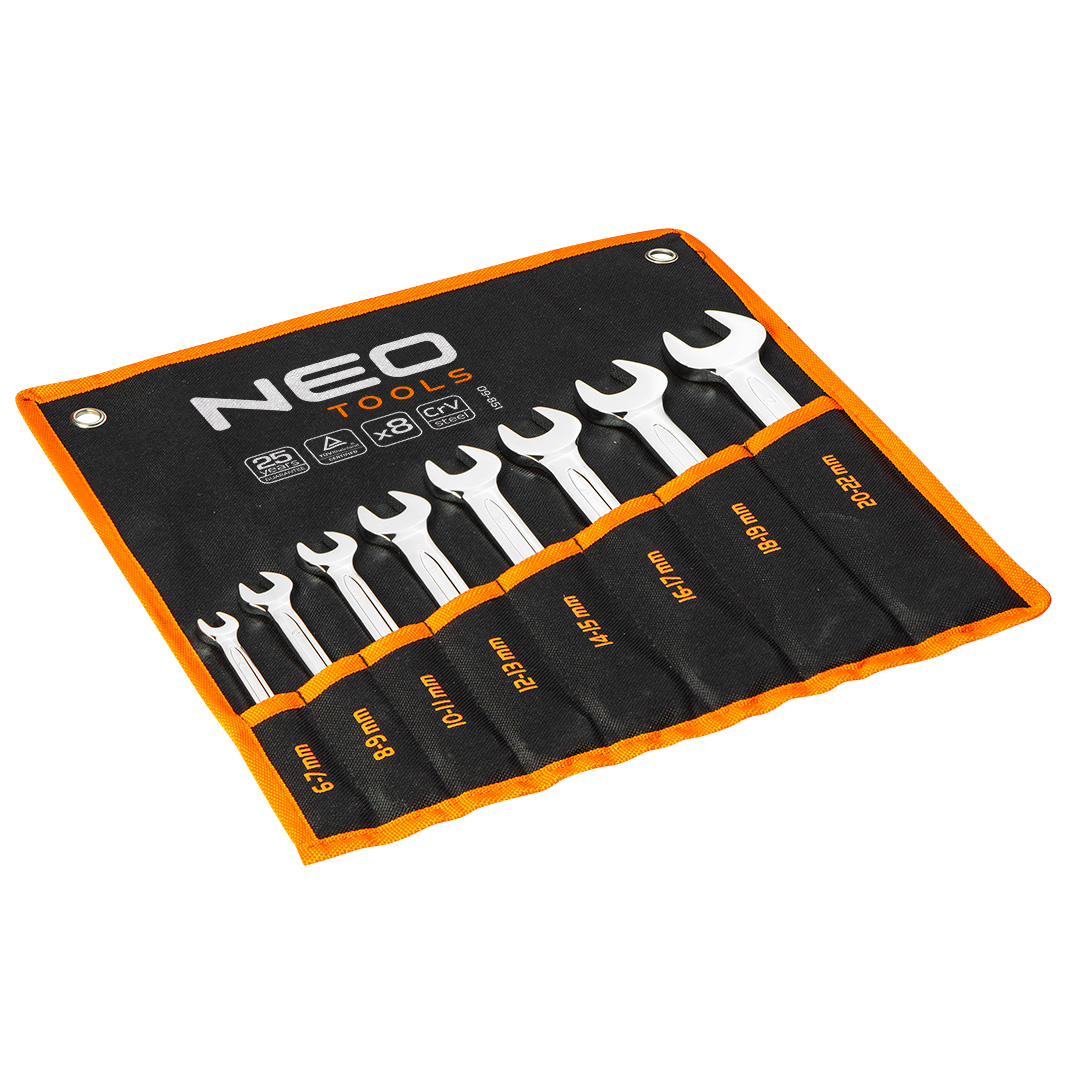Double open wrench set, CrV, DIN 3110, 8pcs 6-22mm