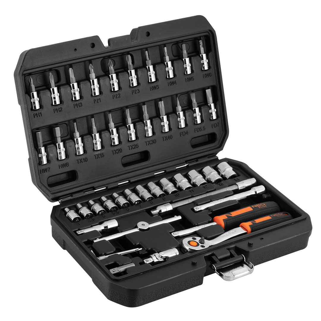 Set of socket spanners 1/4", 46 pieces, CrV