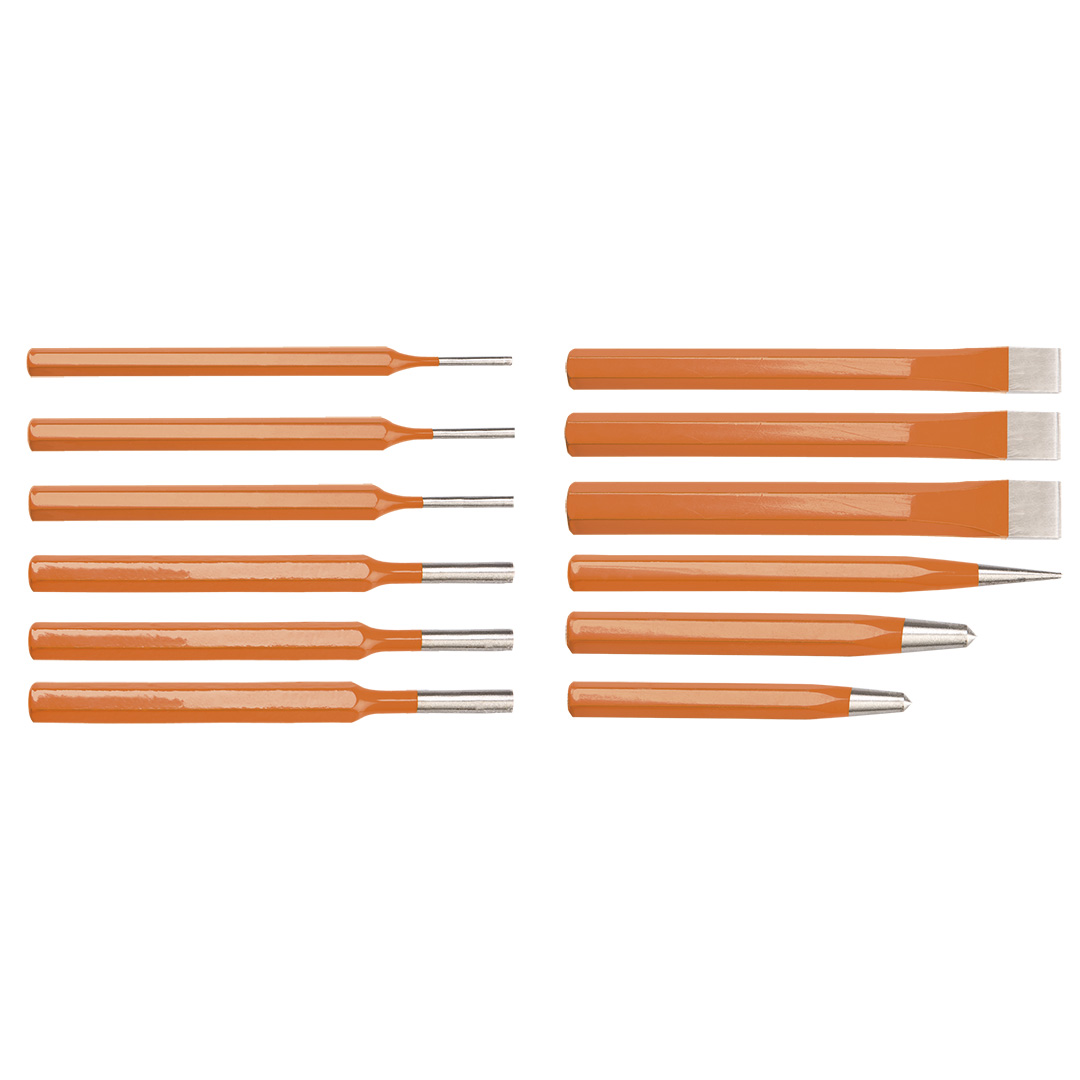 Pin punch, chisel and centre punch set, 12 pcs
