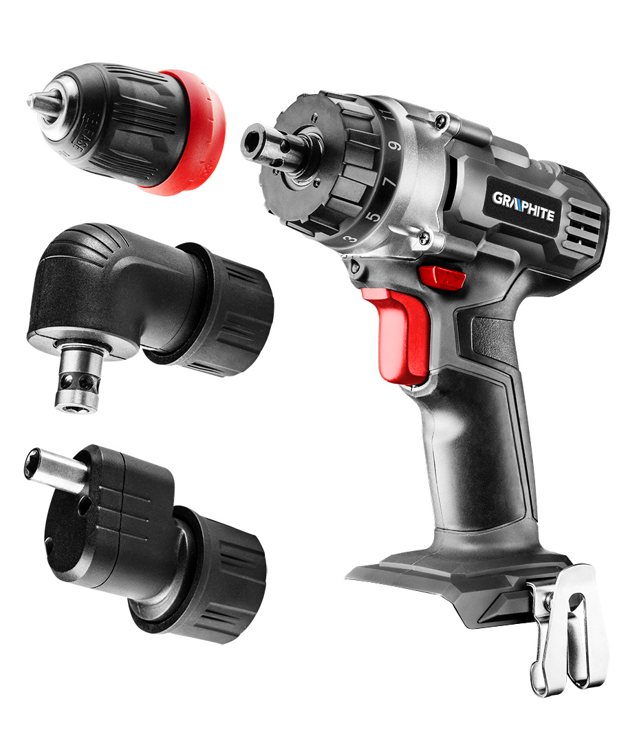 Wiertarko-wkrętarka akumulatorowa Energy+ 18V, zdejmowany uchwyt 10 mm, plus adapter kątowy i adapte - obrazek 12