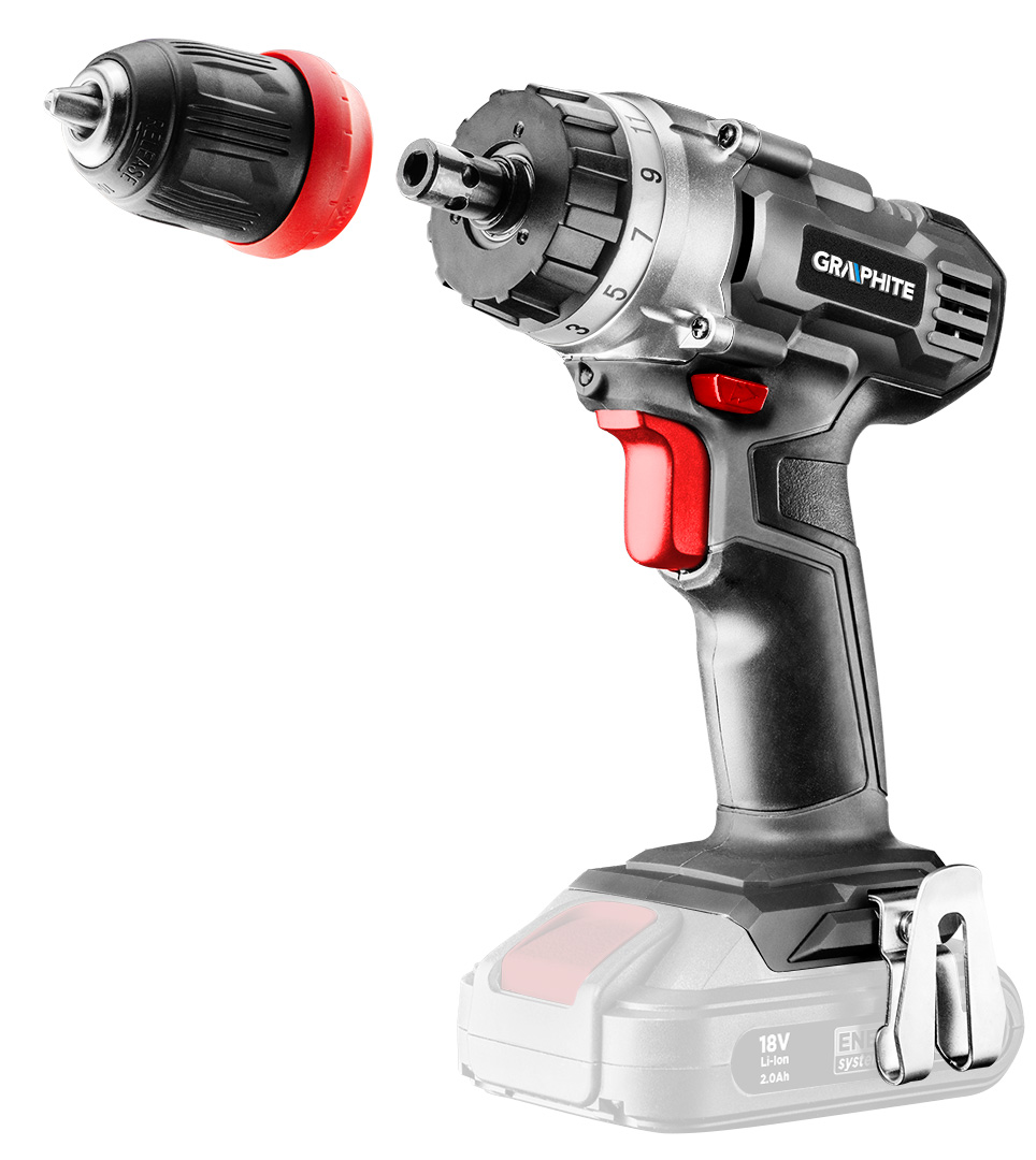 Wiertarko-wkrętarka akumulatorowa Energy+ 18V, Li-Ion, zdejmowany uchwyt 10 mm, bez akumulatora - obrazek 4