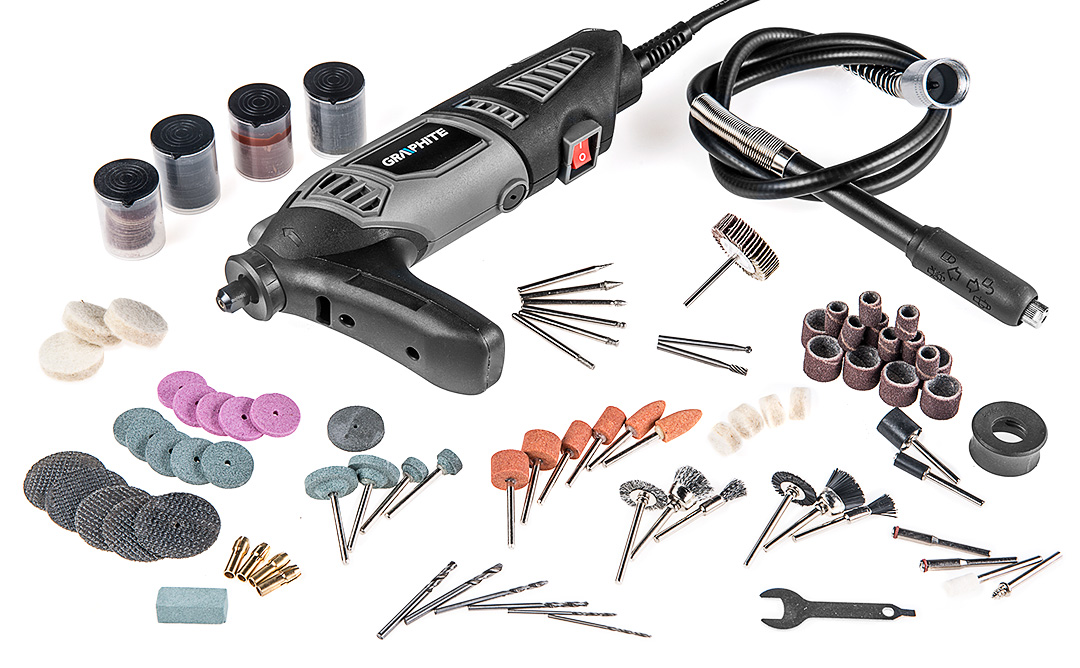 Minigrinder 170W, speed 8000-35000 rpm, speed display, plastic box with flexible shaft and accessories 190 pcs - obrazek 7