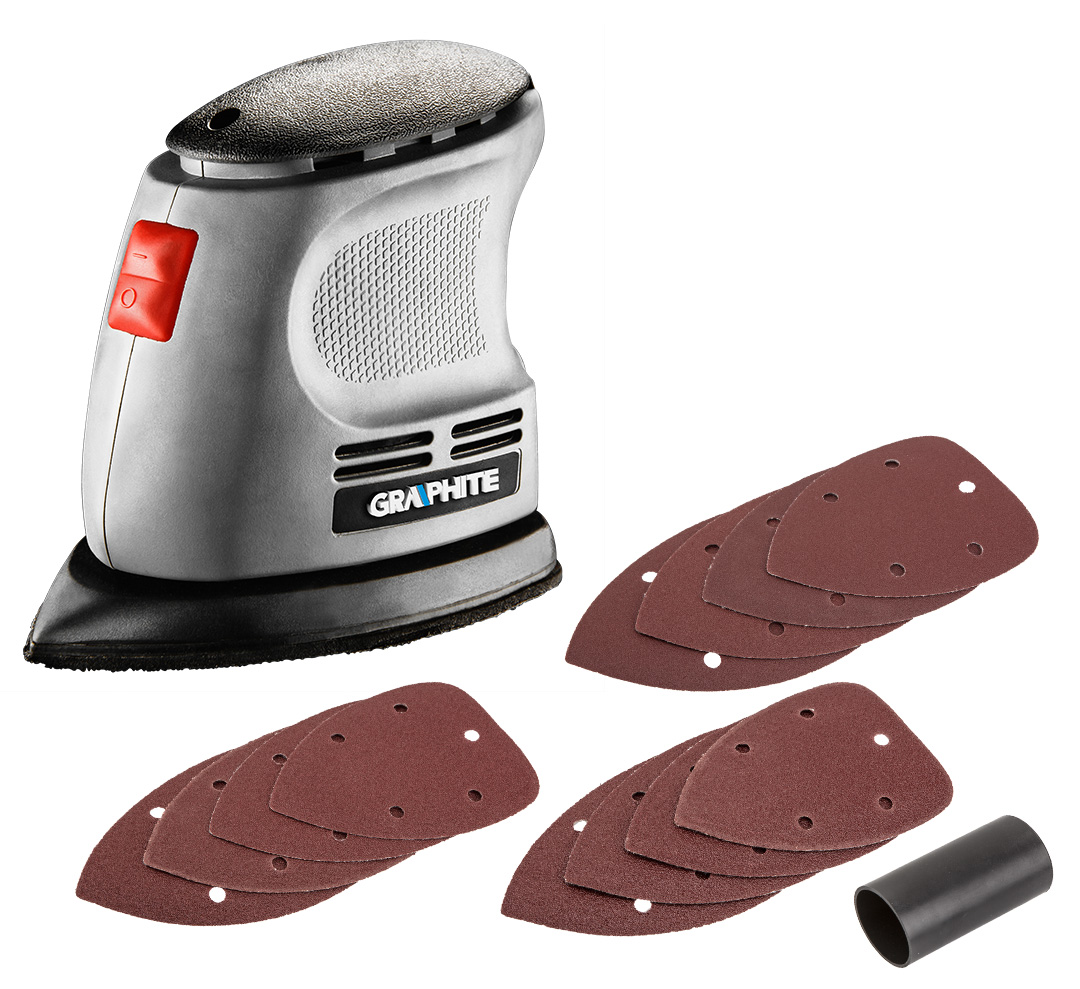 Palm sander 105W, speed 12000min-1, base 97 x 140mm, with sand papers 12pcs (60,80,120) - obrazek 7
