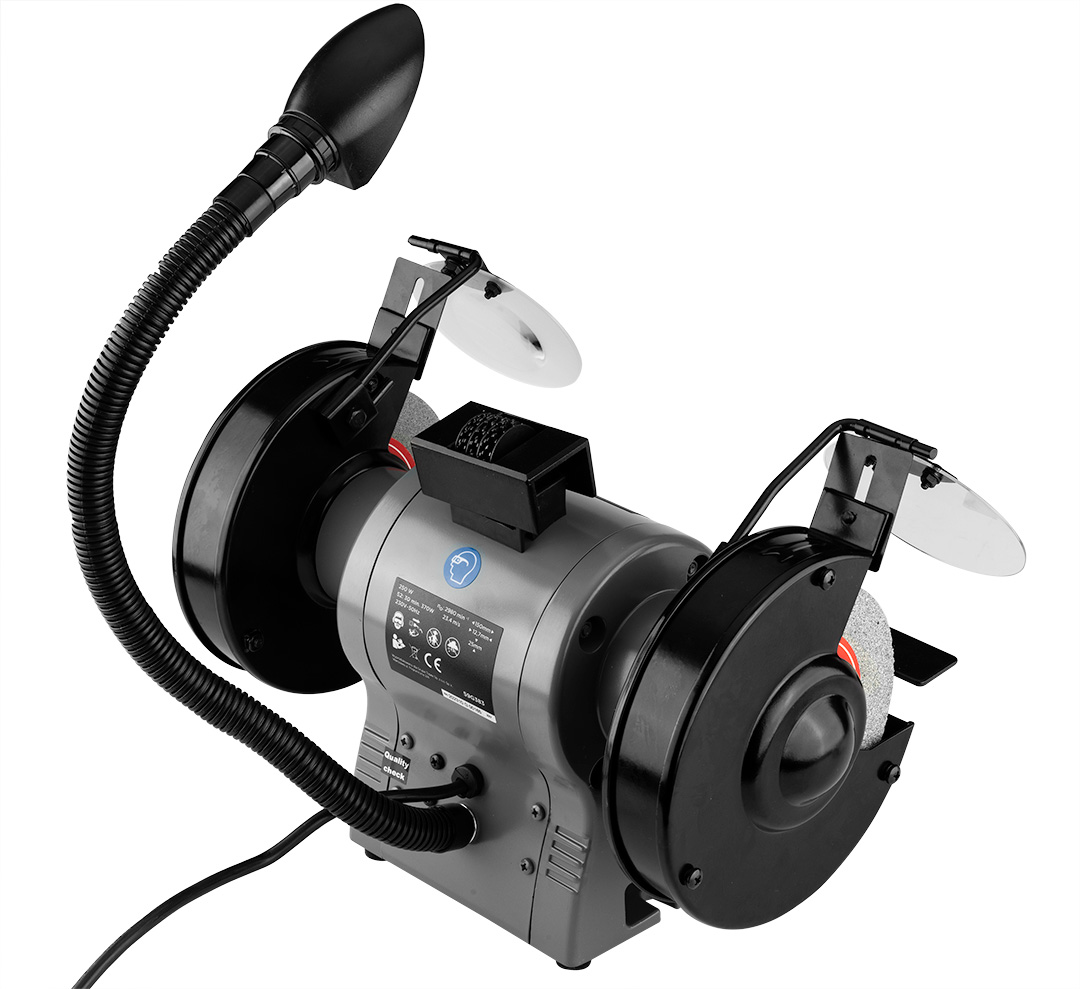 Bench grinder 370W, 230V, blade 150mm, speed 3450 r.p.m. with light, tray and blade dress - obrazek 4