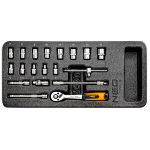 Klucze nasadowe 1/4", zestaw 19 szt., wkładka