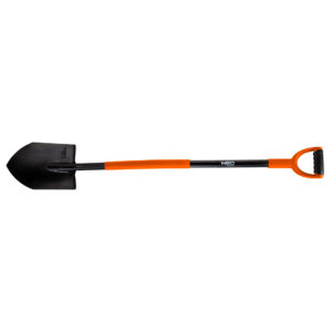 Hardened spade with metal handle, sharp